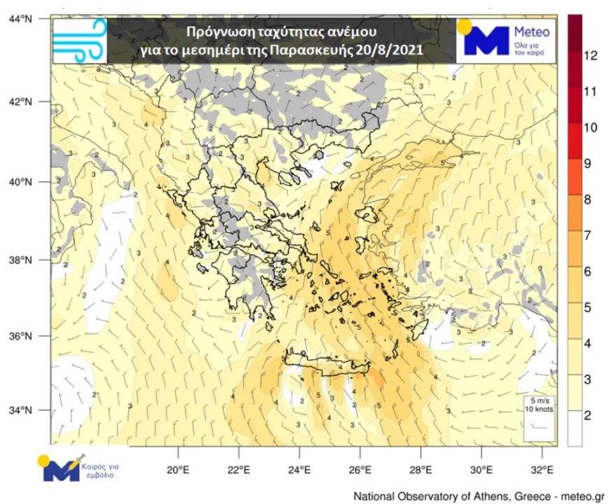 Χάρτης ανέμων από το meteo.gr