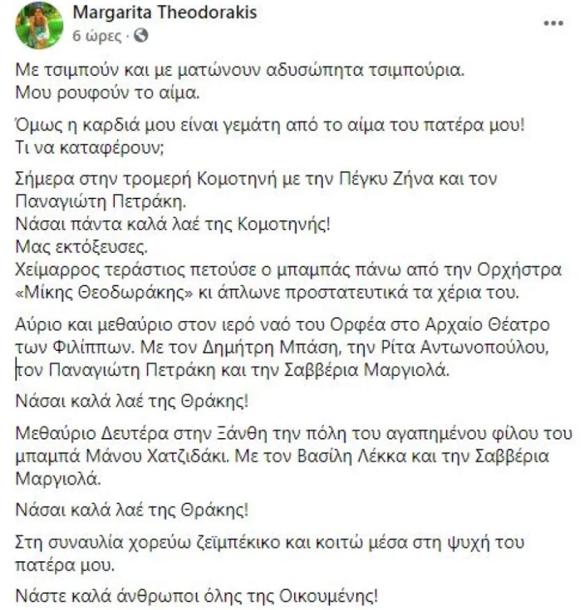 Ανάρτηση Μαργαρίτας Θεοδωράκη