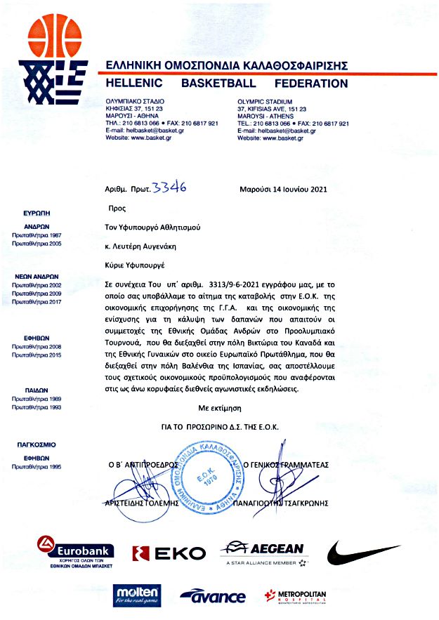 Επιστολή ΕΟΚ σε Αυγενάκη